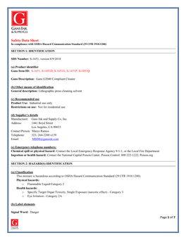 Safety Data Sheet in Compliance with OSHA Hazard Communication Standard (29 CFR 1910.1200)