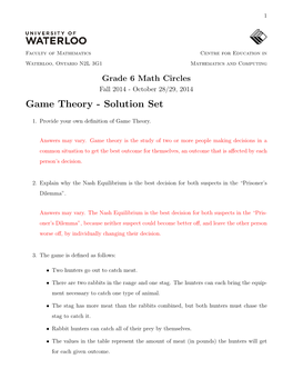 Game Theory - Solution Set