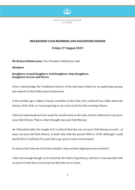 Melbourne Club Members and Daughters Dinner