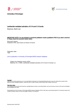 University of Groningen Lanthanide Mediated Activation of C-H and C-X