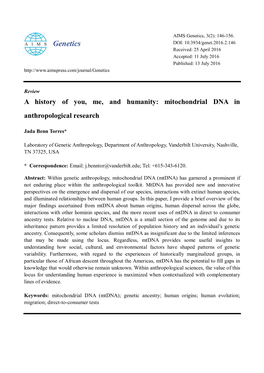 Mitochondrial DNA in Anthropological Research