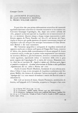 Giuseppe Cuscito LE «ANTICHITÀ D'aquileia» DI GIAN DOMENICO BERTOLI: IL PRIMO VOLUME EDITO Si Può Dire Che Una Prima Elabora