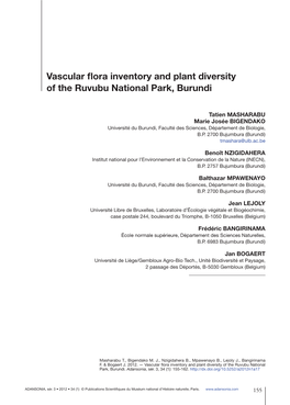Vascular Flora Inventory and Plant Diversity of the Ruvubu National Park, Burundi