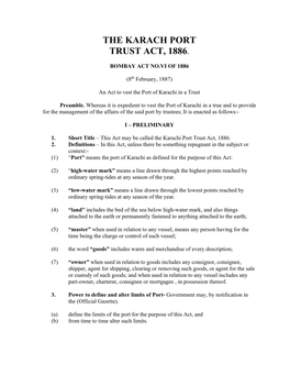 The Karach Port Trust Act, 1886