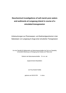 Geochemical Investigations of Salt Marsh Pore Waters and Sediments at Langeoog Island in Course of a Simulated Transgression