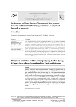 Performance and Contribution of Japanese and Non-Japanese Financial Institutions in Developing Economies: an Empirical Research in Indonesia