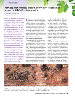 Botryosphaeria-Related Dieback and Control Investigated in Noncoastal California Grapevines