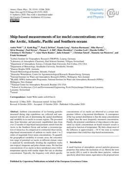 Ship-Based Measurements of Ice Nuclei Concentrations Over the Arctic, Atlantic, Paciﬁc and Southern Oceans