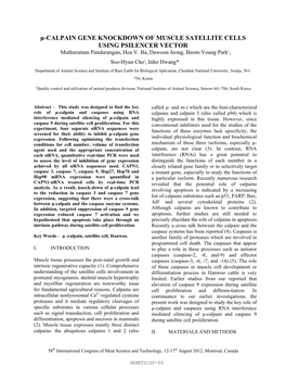 Μ-CALPAIN GENE KNOCKDOWN of MUSCLE SATELLITE CELLS USING PSILENCER VECTOR Muthuraman Pandurangan, Hoa V