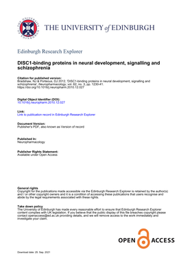 DISC1-Binding Proteins in Neural Development, Signalling and Schizophrenia
