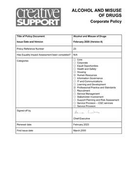 ALCOHOL and MISUSE of DRUGS Corporate Policy