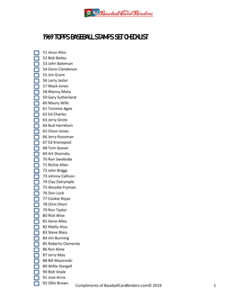 1969 Topps Baseball Stamps Set Checklist