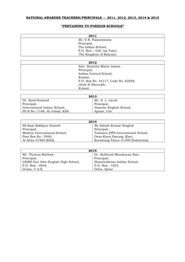 List of National Awardees Teachers/Principals (2011