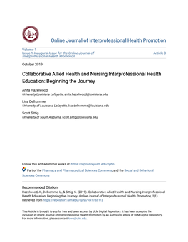 Collaborative Allied Health and Nursing Interprofessional Health Education: Beginning the Journey