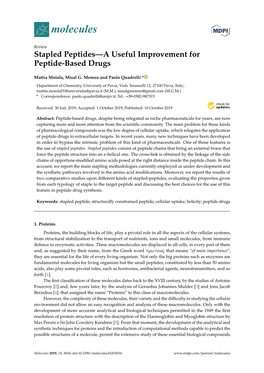 Stapled Peptides—A Useful Improvement for Peptide-Based Drugs