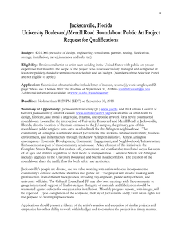 Jacksonville, Florida University Boulevard/Merrill Road Roundabout Public Art Project Request for Qualifications