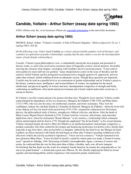 Literary Criticism (1400-1800): Candide, Voltaire - Arthur Scherr (Essay Date Spring 1993)