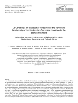 La Cantalera: an Exceptional Window Onto the Vertebrate Biodiversity of the Hauterivian-Barremian Transition in the Iberian Peninsula