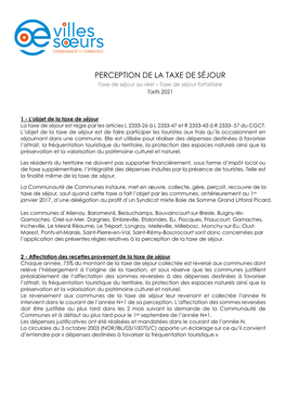 PERCEPTION DE LA TAXE DE SÉJOUR Taxe De Séjour Au Réel – Taxe De Séjour Forfaitaire Tarifs 2021