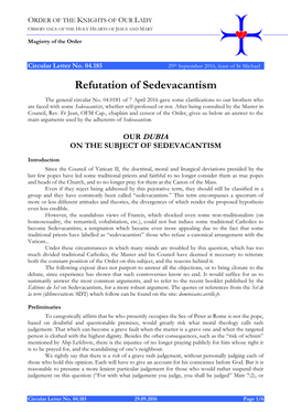 Refutation of Sedevacantism the General Circular No