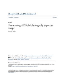 Pharmacology of Ophthalmologically Important Drugs James L