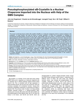 Pseudophosphorylated Αb-Crystallin Is a Nuclear Chaperone Imported Into the Nucleus with Help of the SMN Complex
