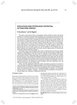 Evolution and Petroleum Potential of Western Greece