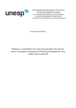 Açúcar Em Pequenos Municípios Do Pontal Do Paranapanema: Uma Análise Sobre Caiabu/SP