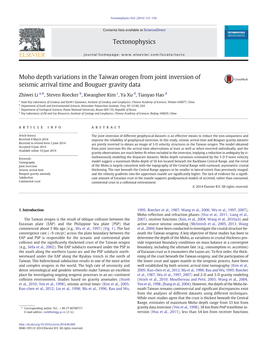 Moho Depth Variations in the Taiwan Orogen from Joint Inversion of Seismic Arrival Time and Bouguer Gravity Data