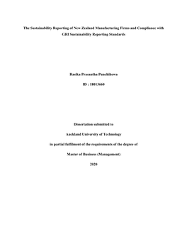 The Sustainability Reporting of New Zealand Manufacturing Firms and Compliance with GRI Sustainability Reporting Standards