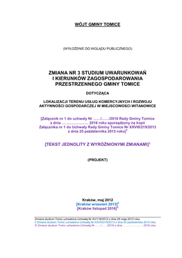 Zmiana Nr 3 Studium Uwarunkowań I Kierunków Zagospodarowania Przestrzennego Gminy Tomice