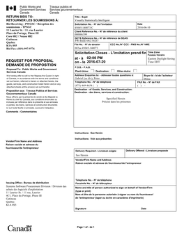 Le 2016-07-20 REQUEST for PROPOSAL DEMANDE DE PROPOSITION