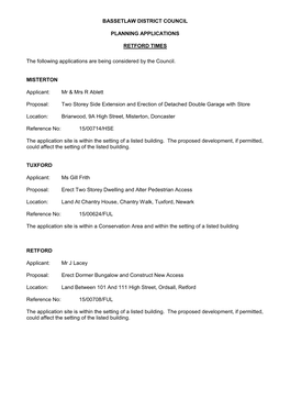 Bassetlaw District Council Planning Applications