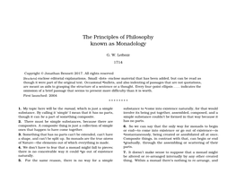 The Principles of Philosophy Known As Monadology