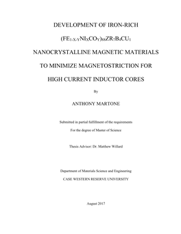 Development of Iron-Rich Nanocrystalline Magnetic Materials to Minimize Magnetostriction for High Current Inductor Cores