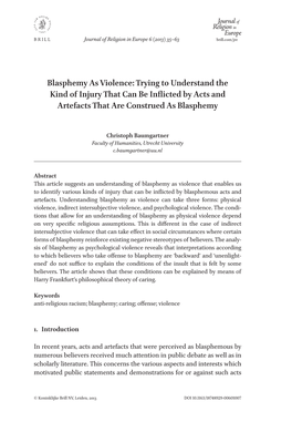 Blasphemy As Violence: Trying to Understand the Kind of Injury That Can Be Inflicted by Acts and Artefacts That Are Construed As Blasphemy