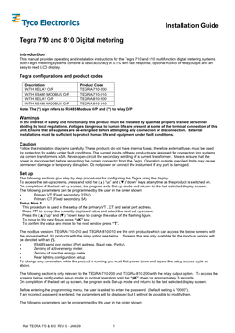 Installation Guide Tegra 710 and 810 Digital Metering