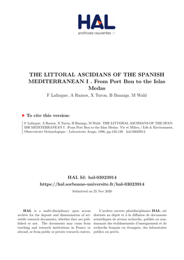 The Littoral Ascidians of the Spanish Mediterranean I