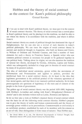 Hobbes and the Theory of Social Contract As the Context for Kant's