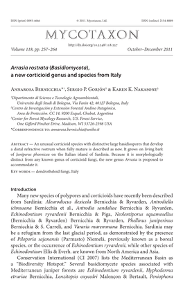 Arrasia Rostrata (Basidiomycota), a New Corticioid Genus and Species from Italy