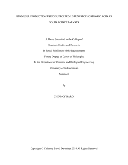 Biodiesel Production Using Supported 12-Tungstophosphoric Acid As