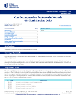 Core Decompression for Avascular Necrosis (For North Carolina Only) – Community Plan Medical Policy