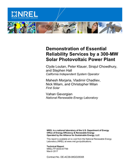 Demonstration of Essential Reliability Services by a 300-MW Solar