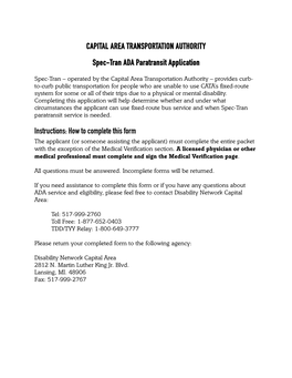 CAPITAL AREA TRANSPORTATION AUTHORITY Spec-Tran ADA Paratransit Application