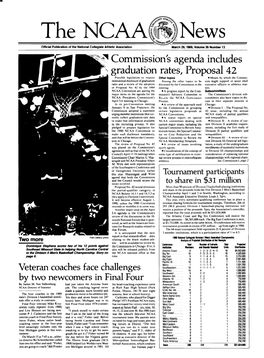 THE NCAA NEWS/March 29,1989 Commission’S NACDA Convention Agenda Includes Continued from Page I Mission Session, While the Division Pionships in Certain Sports