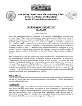 New Jersey Department of Community Affairs Division of Codes and Standards Landlord-Tenant Information Service