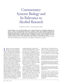 Systems Biology and Its Relevance to Alcohol Research