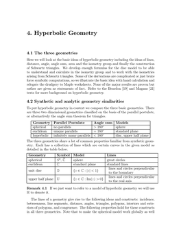 4. Hyperbolic Geometry