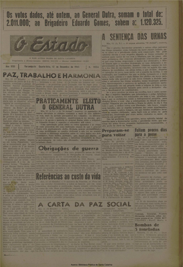 2.011.000; Ao Brigadeiro Eduardo Gomes,' Sobem A: 1.120.325. Ft Sentenca DAS URNIS - Jorual Rio, 11 (.\