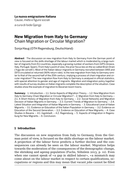 New Migration from Italy to Germany Chain Migration Or Circular Migration?